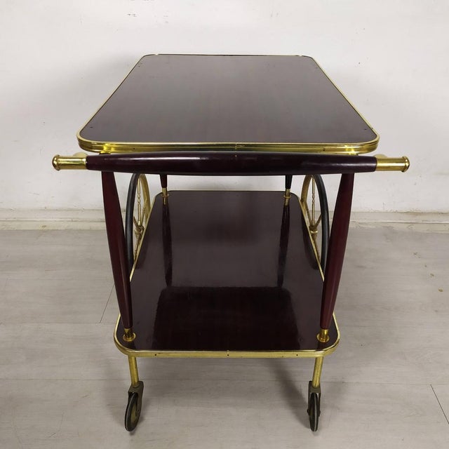 Wood Vintage Brass Service Trolley, 1950s For Sale - Image 7 of 18