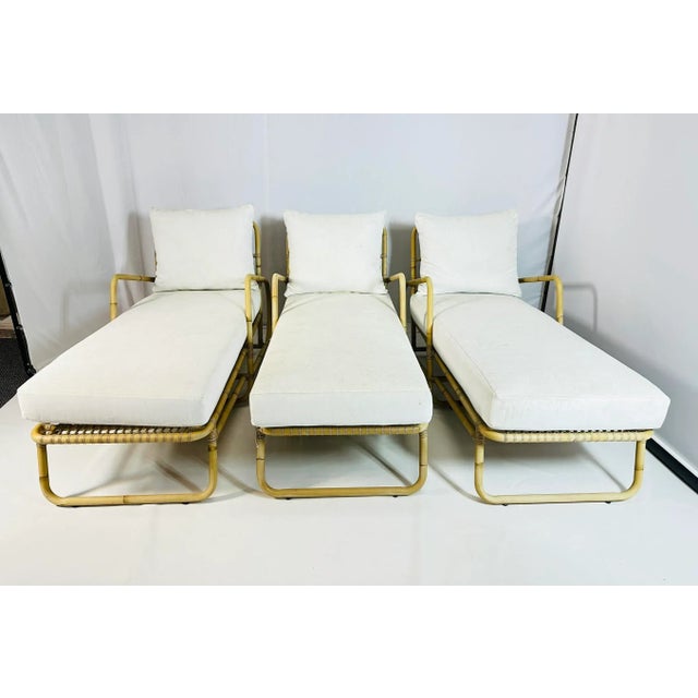 Modern Set of 3 Four Hands Grass Roots Riley Outdoor Chaises in Faux Rattan For Sale - Image 3 of 12