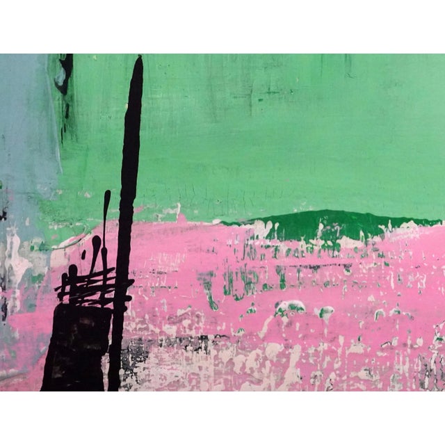 Abstract Popcorn. VII Framed Abstract Modern Green/Purple Painting For Sale - Image 3 of 5