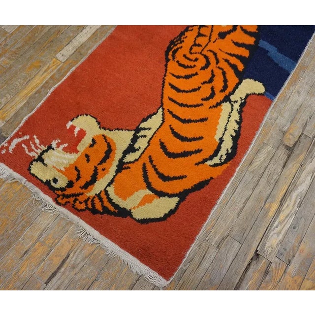 Textile 1960s Yellow Vintage Chinese Mid Century Modern Tibetan Tiger Design Area Rug For Sale - Image 7 of 15