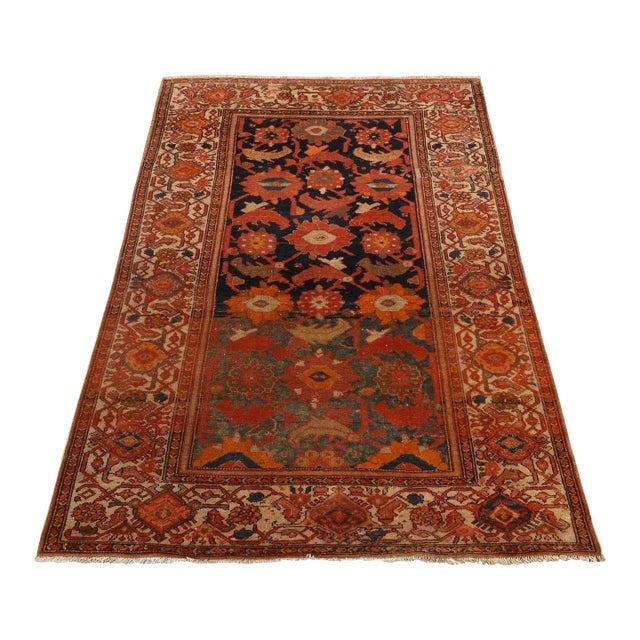 1910 4'x6'2" Midnight Blue Antique North West Persian Even Wear Wool Hand Knotted Rug For Sale