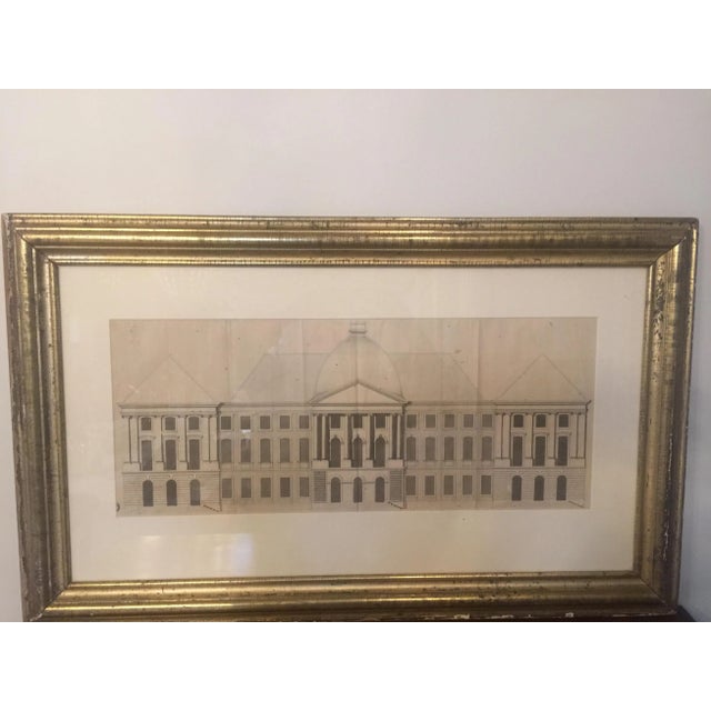 18th Century Original Pen and Ink Architectural Rendering of a Neoclassical Facade in a Gilt Frame. For Sale - Image 12 of 12