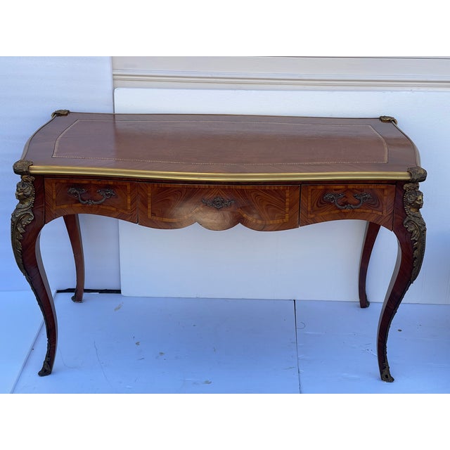 French 1920s Gorgeous French Louis XVI Style Marquetary Desk With Ormolu For Sale - Image 3 of 10