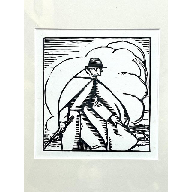 Harvest Series: Shepherd in the Field, Woodcut, 1920s-1930s, Framed For Sale - Image 3 of 5