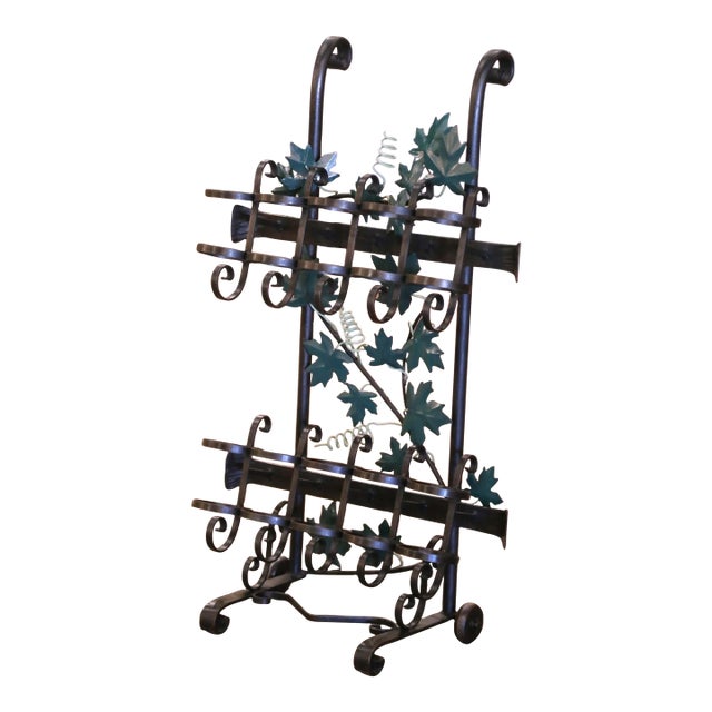 French Iron Ten-Bottle Wine Cart on Wheels From the Rhone Region For Sale