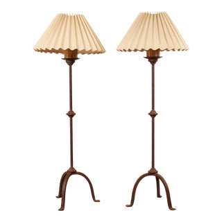 Dana Creath Forged Iron Pricket Floor Lamps - A Pair For Sale