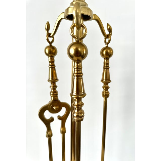 Metal 1980s Set of Federal Style Solid Brass Fireplace Piece Tools For Sale - Image 7 of 14