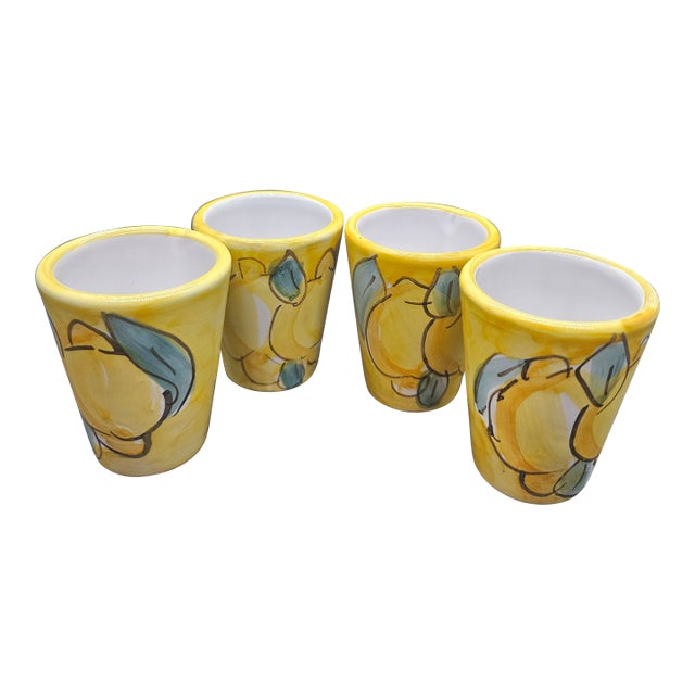 Set of Four, Hand-Painted Italian Limoncello Glasses For Sale