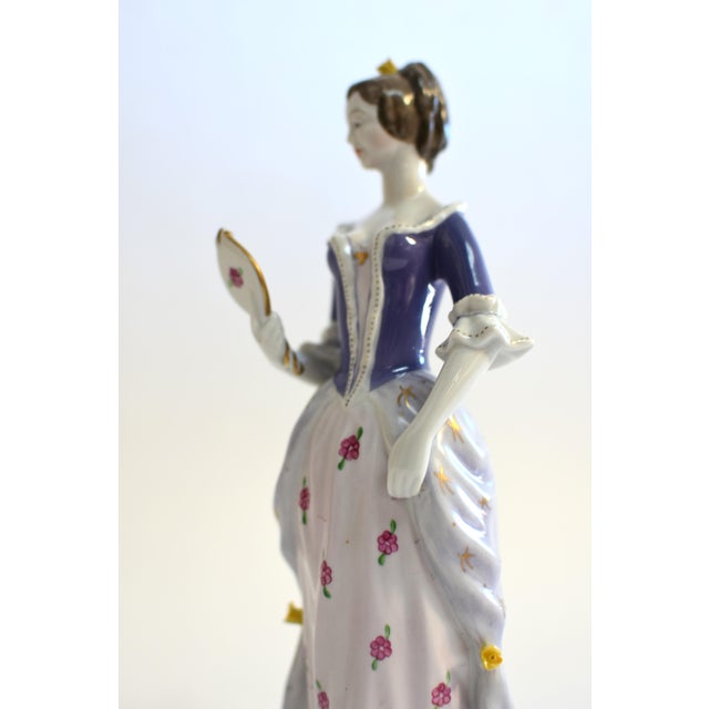 Ceramic Holloháza Porcelain Figurine Lady With Mirror For Sale - Image 7 of 11