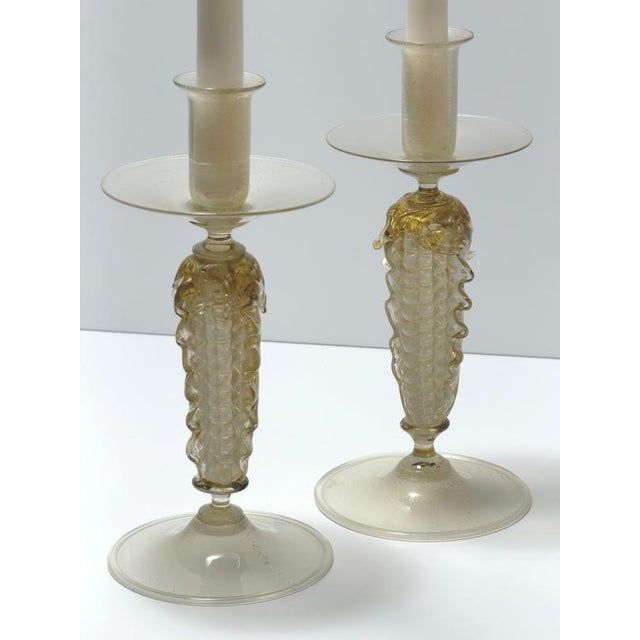 Opaline and Gold Polveri Murano Glass Candlesticks from Gabbiani, Italy, 1980s, Set of 2 For Sale - Image 9 of 10