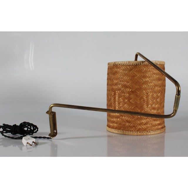 Mid-Century Modern Flexible Wall Light in Brass and Cane in the style of Paavo Tynell, Denmark, 1950s For Sale - Image 3 of 15