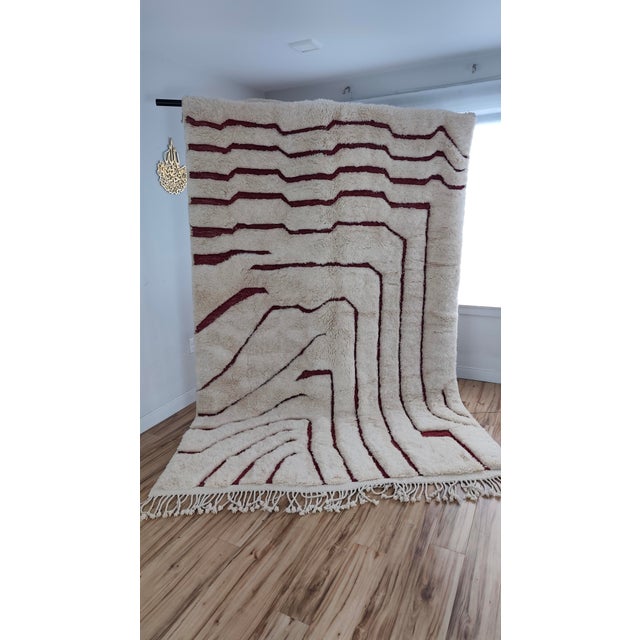 Handmade Moroccan Beni Mrirt Rug, Ivory Oxblood Topographic, 9'9" X 6'8" For Sale - Image 12 of 15