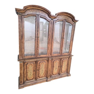 Mid 20th Century Stanley Burl Walnut & Marquetry China Cabinet Display Hutch For Sale