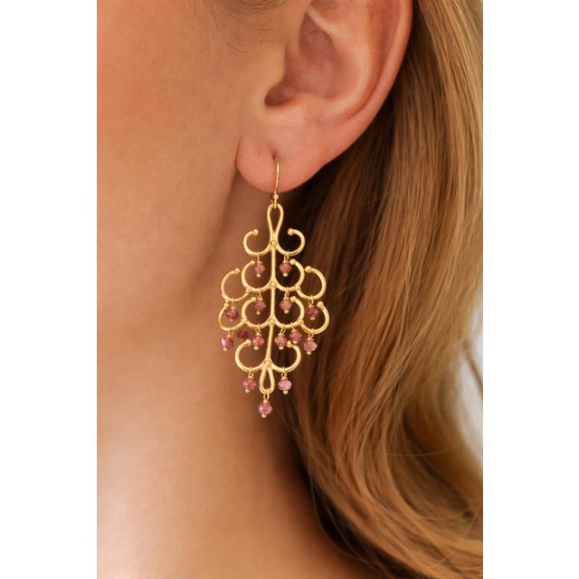 Pink Vintage Italian 18k Gold Pink Tourmaline Chandelier Earrings, A Pair For Sale - Image 8 of 8