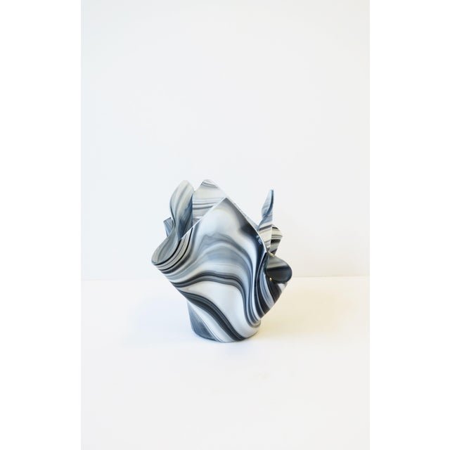 Glass Venini Style Black and White Art Glass Vase Handkerchief For Sale - Image 7 of 12