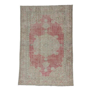 Vintage Turkish Oushak Distressed Rug- 6′11″ × 10′3″ For Sale