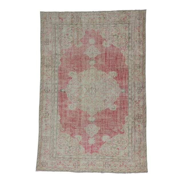 Vintage Turkish Oushak Distressed Rug- 6′11″ × 10′3″ For Sale