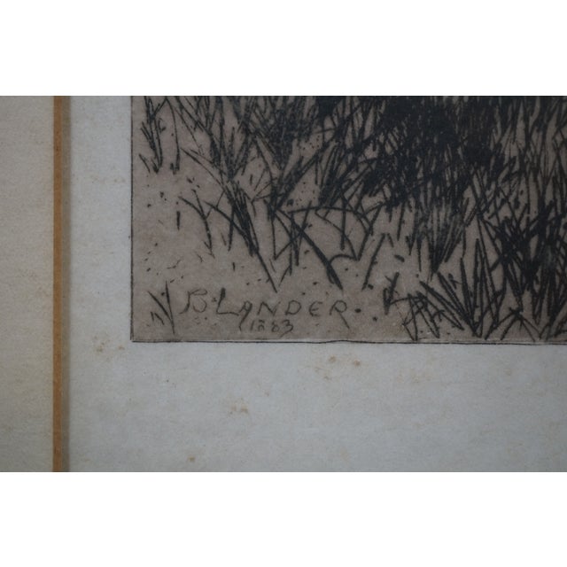 Black Antique Benjamin Lander Signed Waterfront House Figure in Boat Etching 21" For Sale - Image 8 of 12