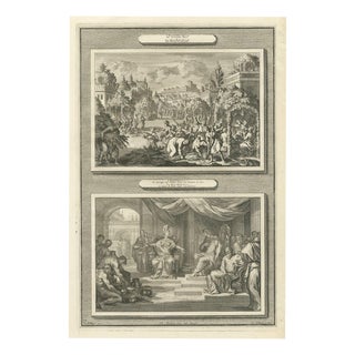 Pieter Mortier, Feast of Tabernacles and the Queen of Sheba Visits Solomon, 1700, Engraving For Sale