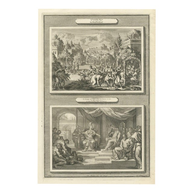 Pieter Mortier, Feast of Tabernacles and the Queen of Sheba Visits Solomon, 1700, Engraving For Sale