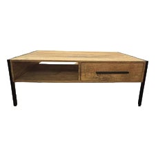 Industrial Coffee Table in Wood and Metal with Drawer, 1990s For Sale