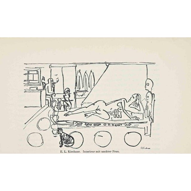 Line etching reproduction on paper, based on an original ink drawing by the famous German Expressionist master Ernst...
