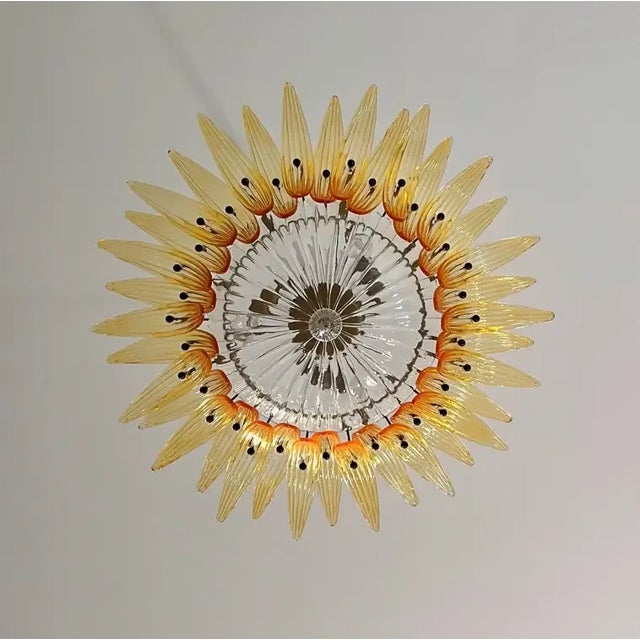 Murano Murano Chandelier Ceiling Light Original Palmette, Amber Glasses and Transparent Glass For Sale - Image 4 of 6