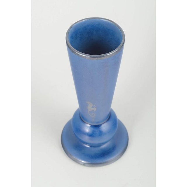 Arabia, Finland Vase, 1960s. Tall decorative vase in intense blue glaze with a metallic sheen and stylised decorative...