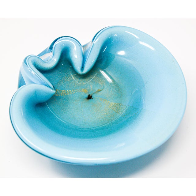 Alfredo Barbini Murano Handblown Art Glass Turquoise Ashtray
