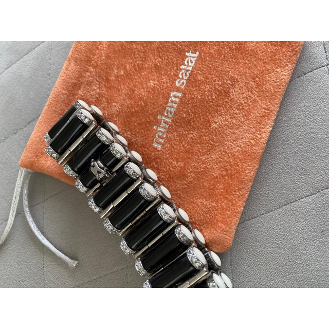 Miriam Salat Caterpillar Silver and Resin Noir Deco Bracelet With White Topaz For Sale - Image 11 of 12
