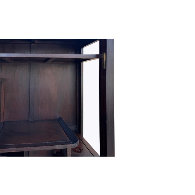 Vintage Dark Brown Oriental Treasure Glass Doors Display Curio Stack Cabinet For Sale - Image 9 of 13