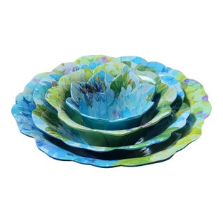 Vintage Shabby Chic Rachel Ashwell Hydrangea Flower Melamine Nesting Bowl Set -4pc For Sale