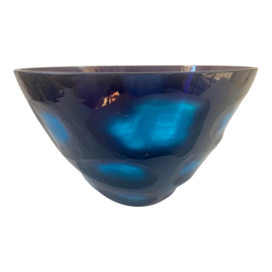 Monumental Murano Facetted Battuto Cobalt Blue Art Glass Bowl