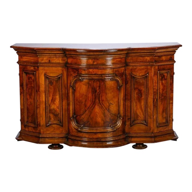 19th Century Burl Walnut Cabinet With Rounded Front and Original Keys For Sale