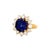 A captivating ring featuring a deep blue cushion sapphire weighing 7.11 carats, set prominently at the center. Encircling...