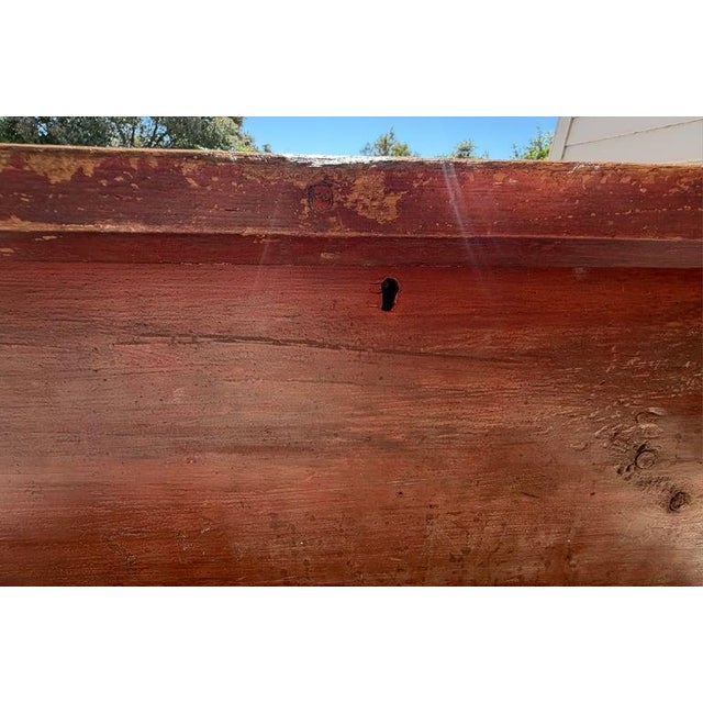Early 19th Century Original Painted Wood Trunk W/Hand Forged Iron Hardware For Sale - Image 14 of 14