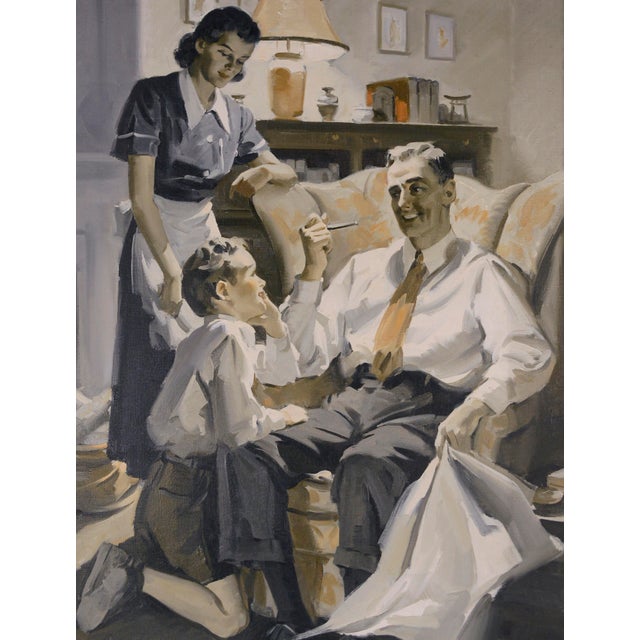 American "Happy Family", Mid Century Sepia Figurative Interior Scene, Illustration Art by Charles Kinghan For Sale - Image 3 of 5