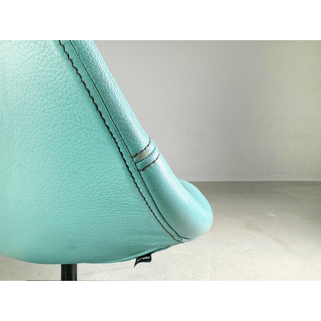 Moroso Swivel Leather Armchair in Blue Turquoise from Patricia Urquiola Swivel For Sale - Image 6 of 12