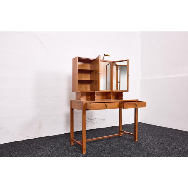 Vanity Table in Cherrywood with Brass Nautical Pulls by Josef Frank, Vienna, Austria, 1930s For Sale - Image 9 of 18