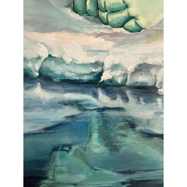 Blue Sofía Cristina Jiménez, Polar Bear and Puffin as Inflatable Figures on Arctic Ice, 2023, Acrylic on Canvas For Sale - Image 8 of 11