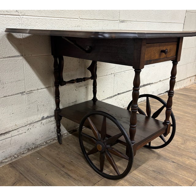 Early 20th Century Vintage Mahogany Drop Leaf Bar Cart Tea Cart For Sale - Image 5 of 13