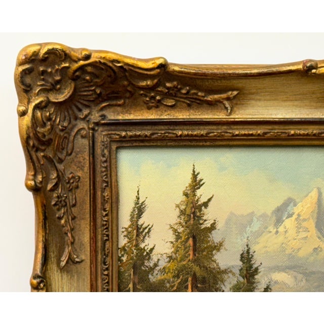 Alpine Mountain Hut Vintage Landscape Painting by 20th Century German Artist 1975 Circa For Sale - Image 17 of 18