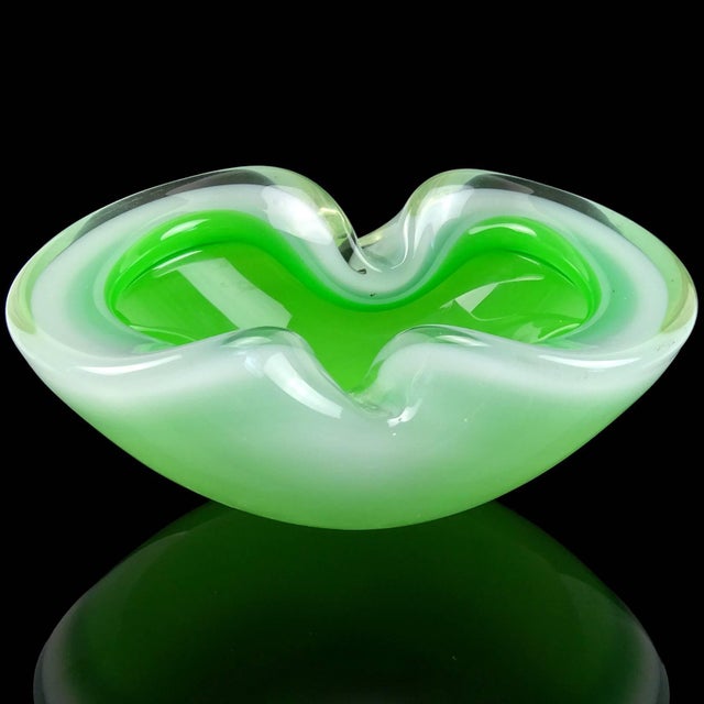 Vintage Mid Century Murano Opalescent Green White Sommerso Italian