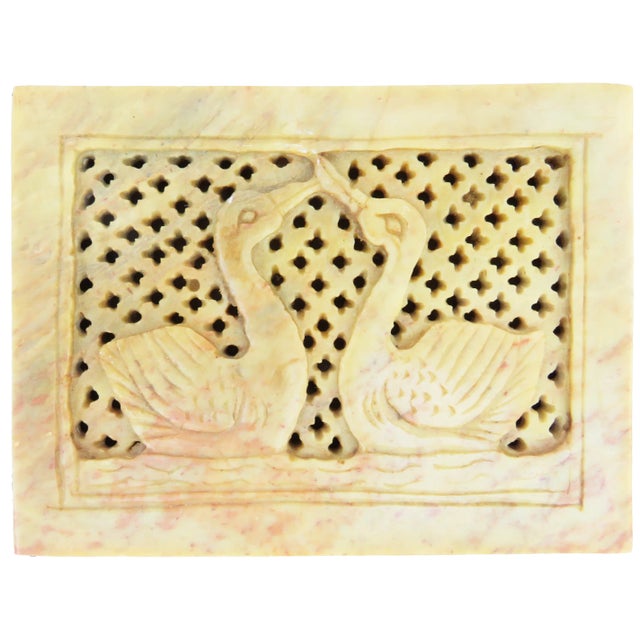 Mid 20th Century Carved & Pierced Stone Decorative Box With Swan Motif For Sale - Image 5 of 5