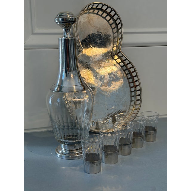 Antique French Sterling Apertif Set With Silver Plate Gallery Tray, 7pc Set For Sale In Savannah - Image 6 of 15