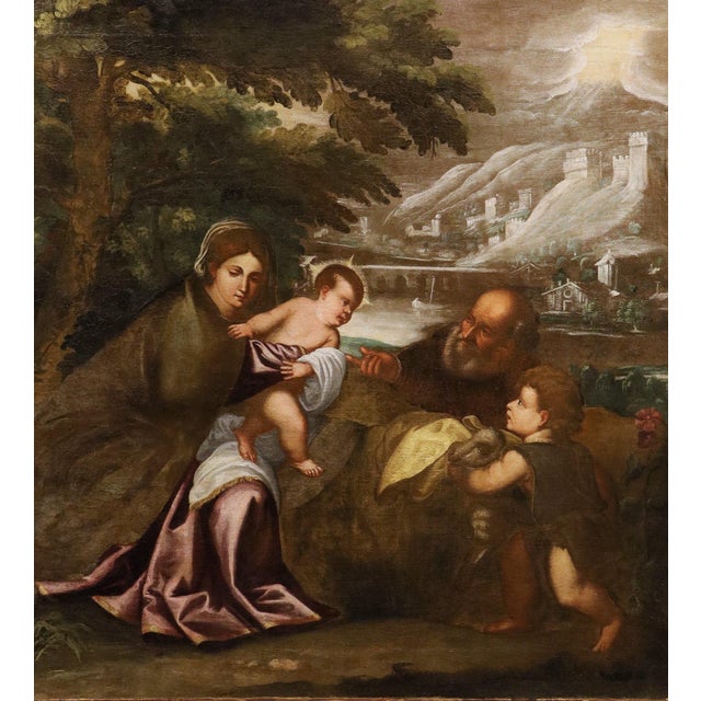 School of Titian, The Holy Family with the Infant Saint John the Baptist, 17th Century, Oil Painting on Canvas, Framed For Sale - Image 4 of 15