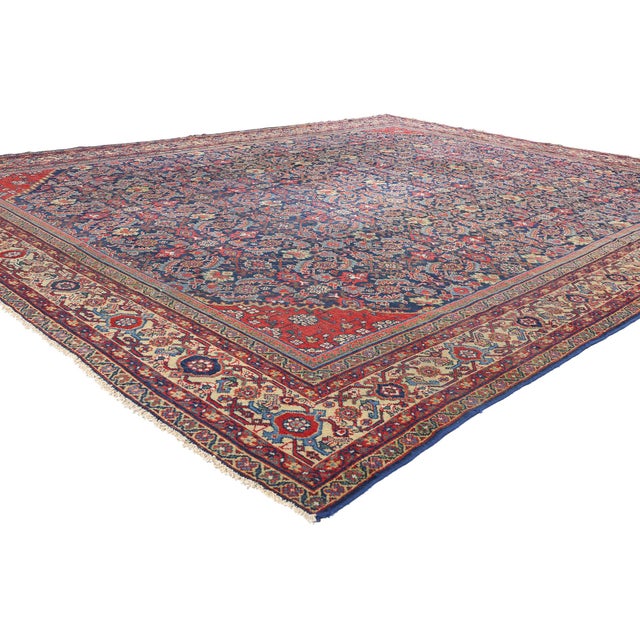 90014 Antique Persian Mahal Rug, 10'03 x 13'00. Immerse yourself in the timeless elegance of this hand-knotted wool...