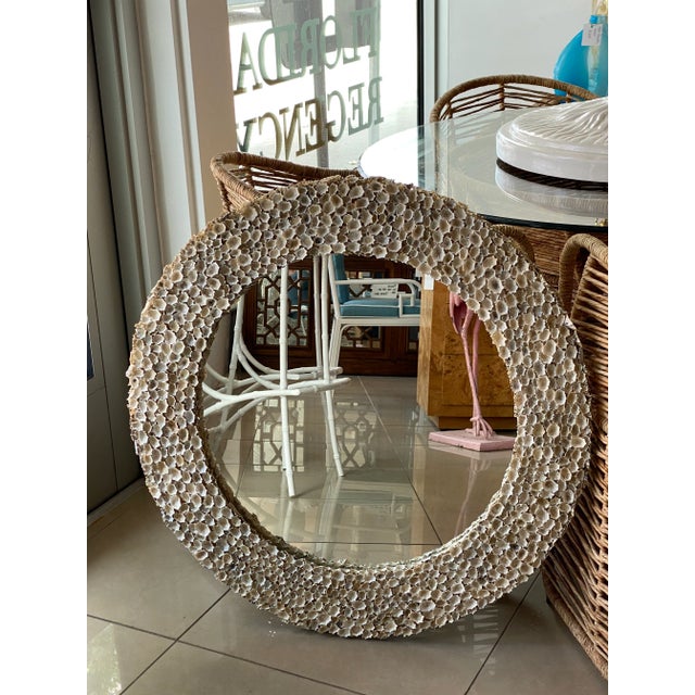 Vintage Seashell Shell Encrusted Round Circular Palm Beach