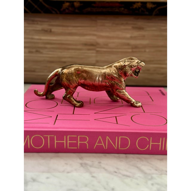 Mid 20th Century Vintage Solid Brass Tiger For Sale - Image 5 of 8