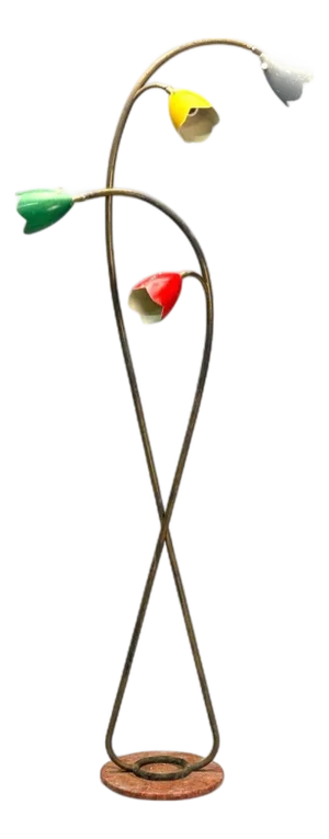 Italian Modern, Painted Enamel, Brass, Marble, Floor Lamp, Italy, 1940s